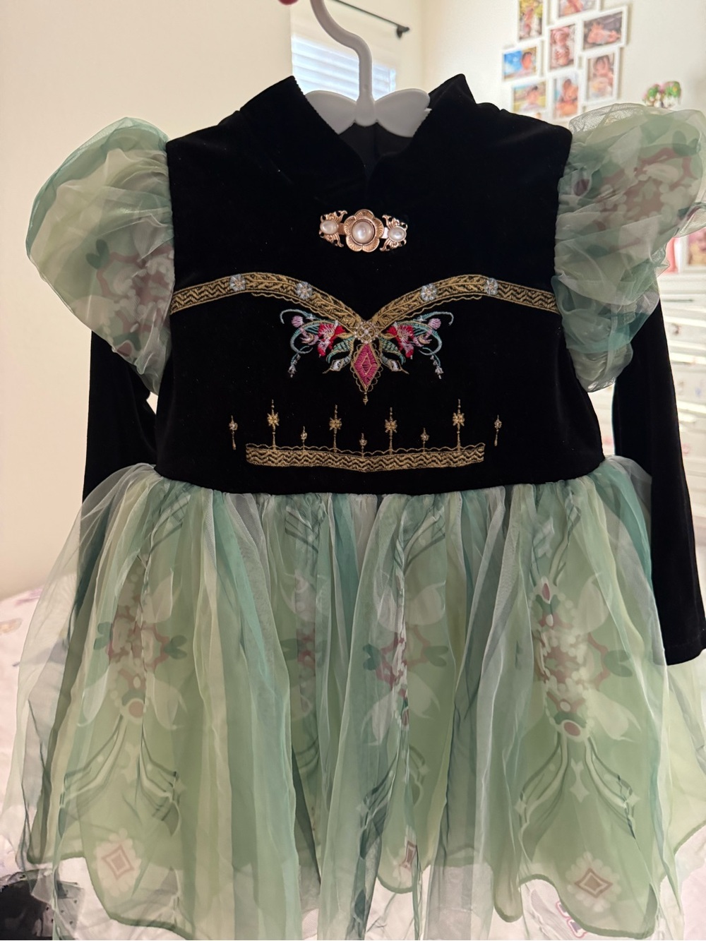 Princess-Inspired Black and Mint Green Kids Costume Dress
